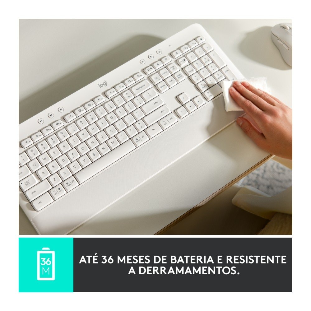 Teclado Sem Fio Logitech Signature K650, Bluetooth, USB, Com Apoio para as Mãos, US, Branco - 920-010965 - view 7