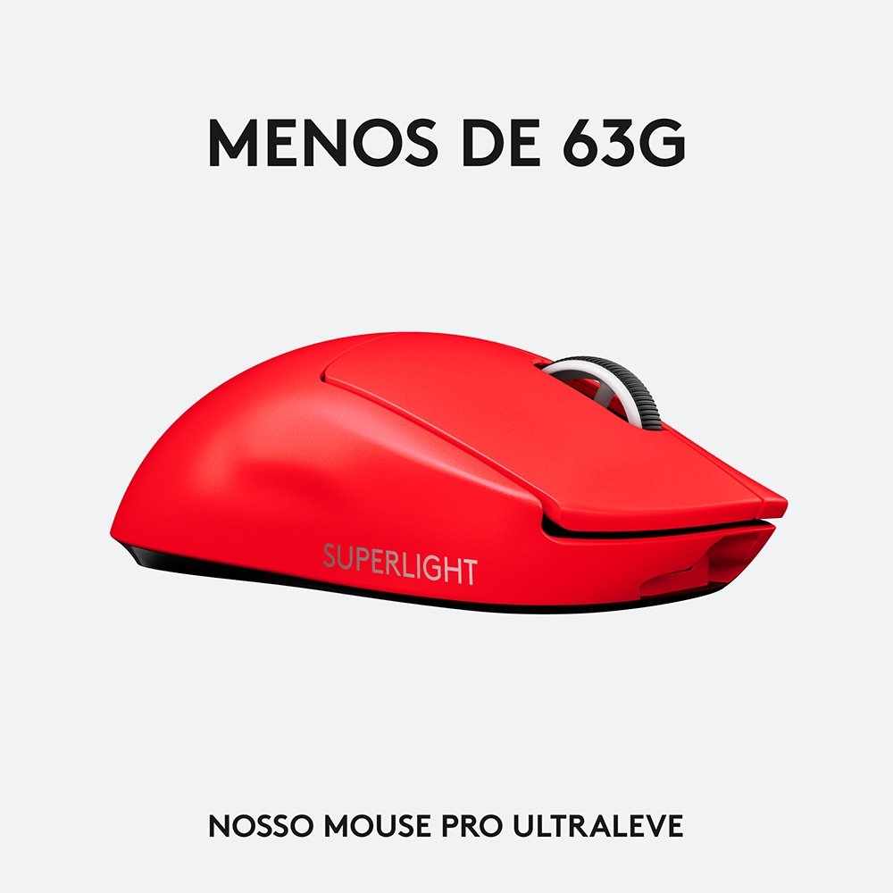 Mouse Gamer Sem Fio Logitech G Pro X Superlight, 25600 DPI, 5 Botões, USB, Vermelho - 910-006783 Mouse Gamer Sem Fio Logitech G Pro X Superlight, 25600 DPI, 5 Botões, USB, Vermelho - 910-006783