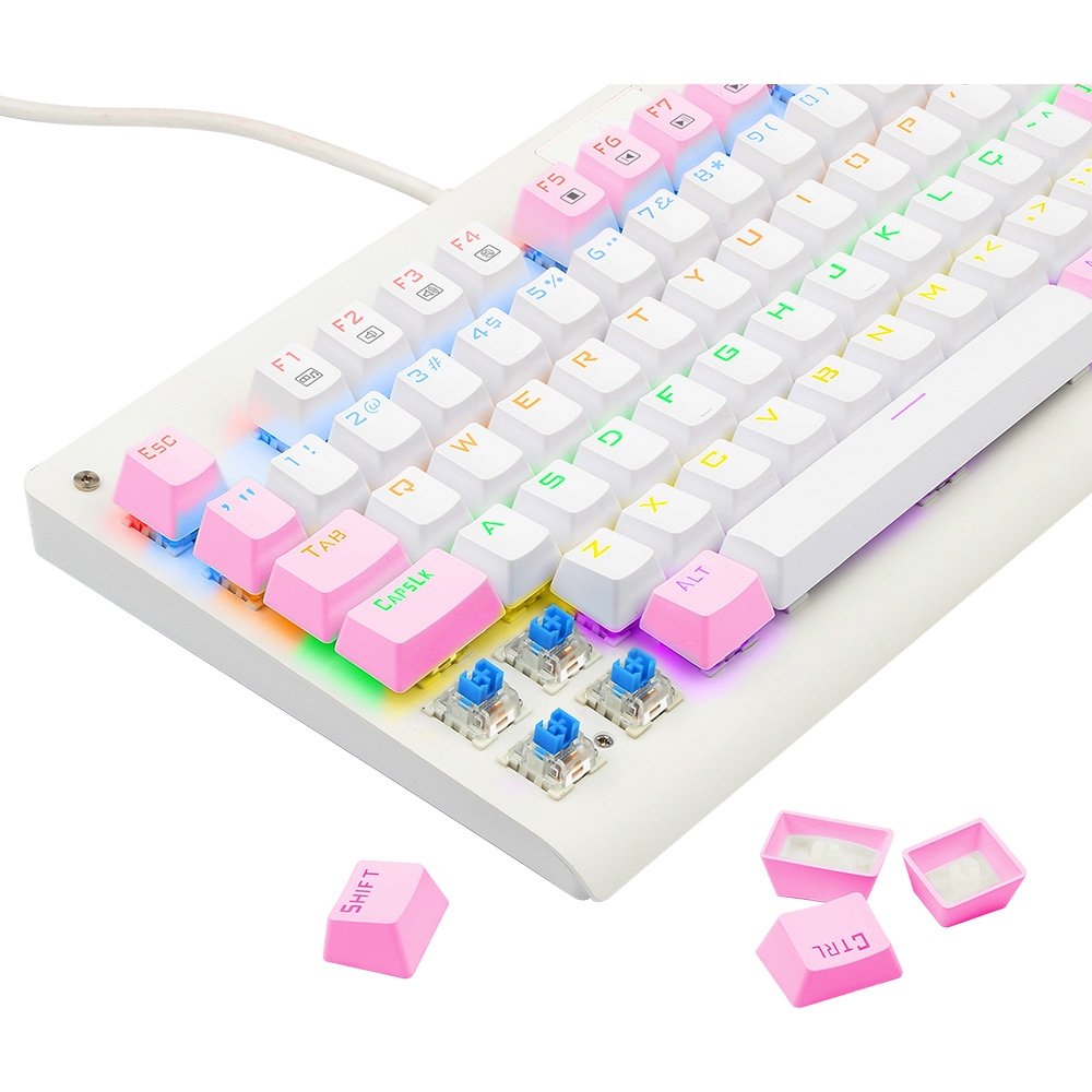Teclado Mecânico Gamer ( Balão.info) Dark Avenger, Rainbow Branco e Rosa, Switch Blue, ( Balão.info), Branco - K568WP-R (PT-BLUE - foto 8