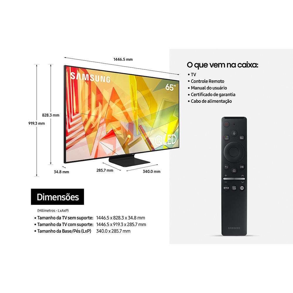Smart TV Samsung 65 Polegadas QLED 4K Q90T, HDMI, USB, Bluetooth, Wifi, Tela Sem Limites, Alexa Built In, Google Assistant - QN65Q90TDGXZD