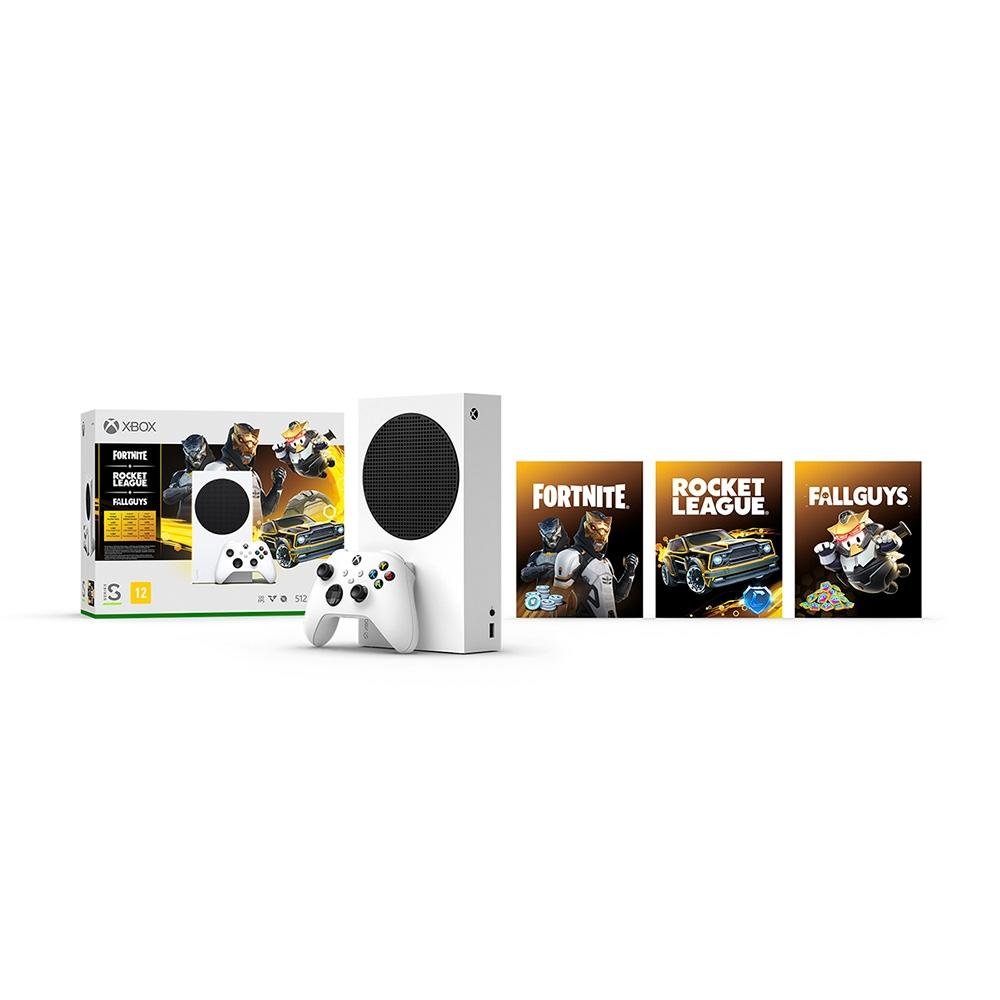 Console Microsoft Xbox Series S, 512GB + Fortnite + Rocket League + Fall Guys (Digital para download), Branco - RRS-00076 Console Microsoft Xbox Series S, 512GB + Fortnite + Rocket League + Fall Guys (Digital para download), Branco - RRS-00076