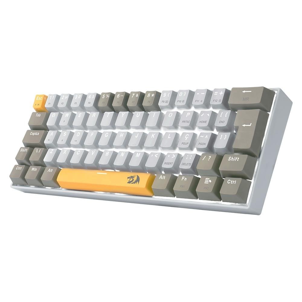 Imagem 3 de 9 do produto Teclado Gamer Redragon Lakshmi, Switch Brown, Layout 60%, ABNT2, Cinza - K606-YL&WT&GY (PT-BROWN)