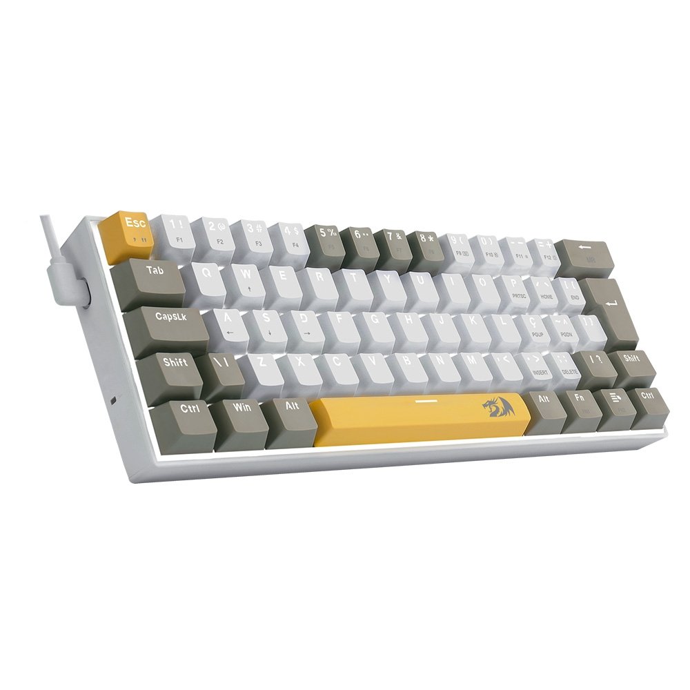 Imagem 2 de 9 do produto Teclado Gamer Redragon Lakshmi, Switch Brown, Layout 60%, ABNT2, Cinza - K606-YL&WT&GY (PT-BROWN)