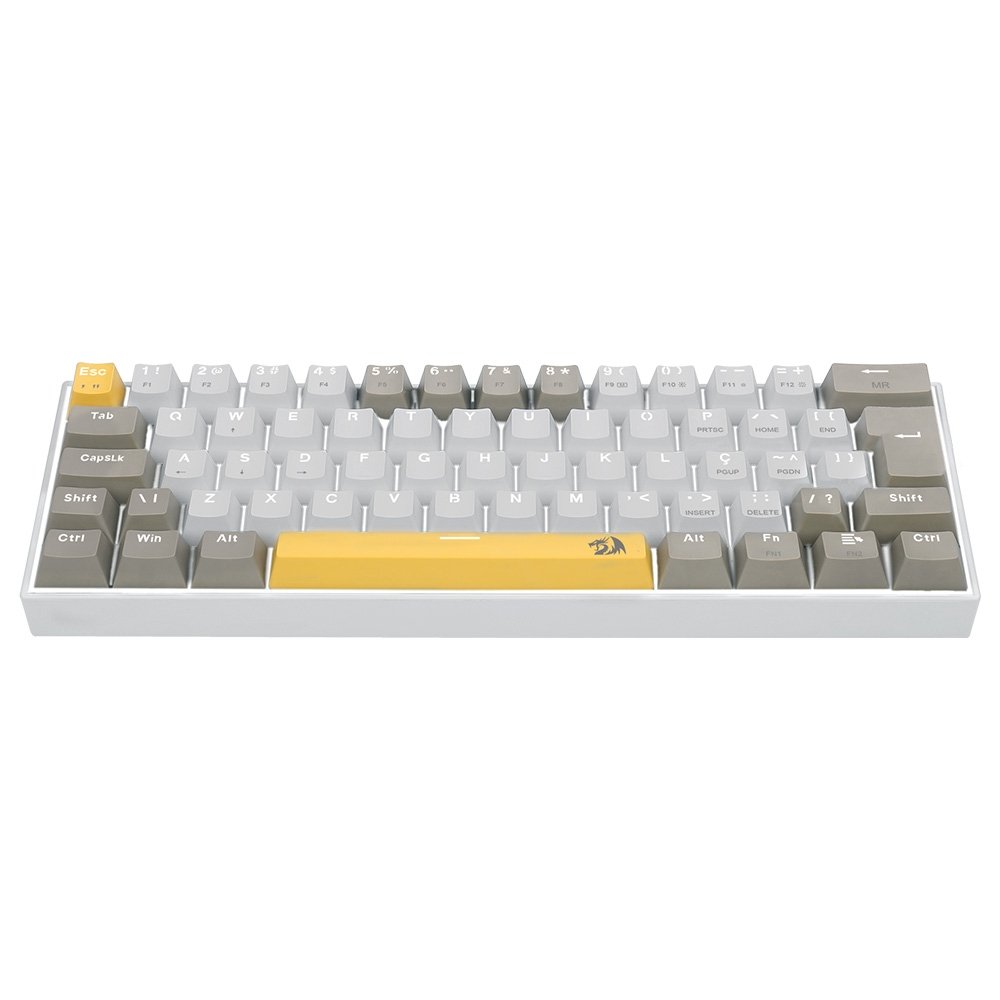 Imagem 5 de 9 do produto Teclado Gamer Redragon Lakshmi, Switch Brown, Layout 60%, ABNT2, Cinza - K606-YL&WT&GY (PT-BROWN)