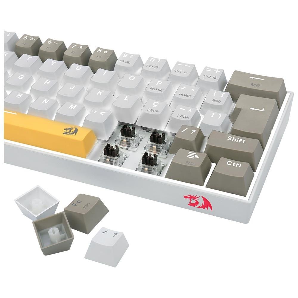 Imagem 7 de 9 do produto Teclado Gamer Redragon Lakshmi, Switch Brown, Layout 60%, ABNT2, Cinza - K606-YL&WT&GY (PT-BROWN)