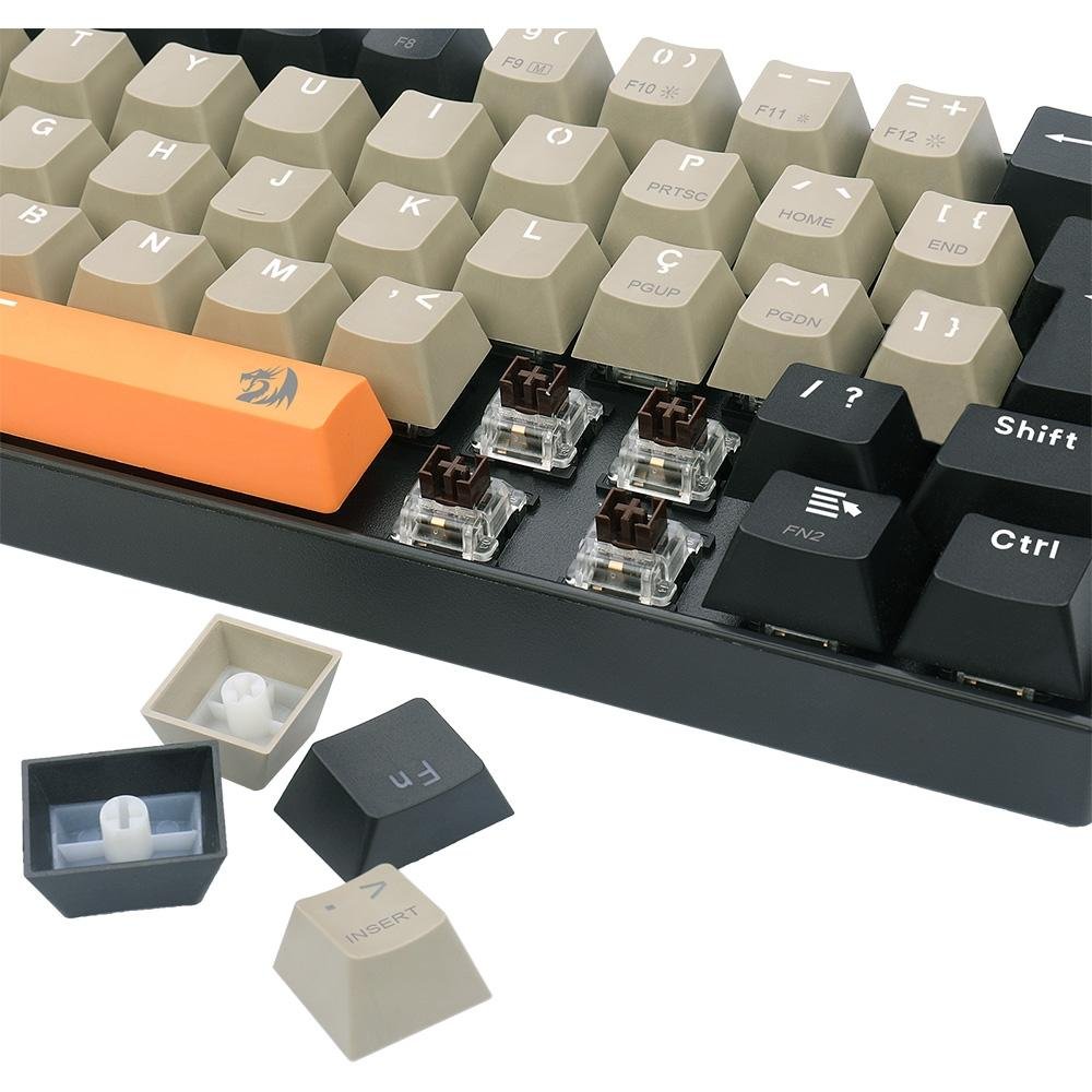 Teclado Gamer Redragon Lakshmi, Switch Brown,  Layout 60%, ABNT2 , Preto - K606-OG&GY&BK (PT-BROWN)