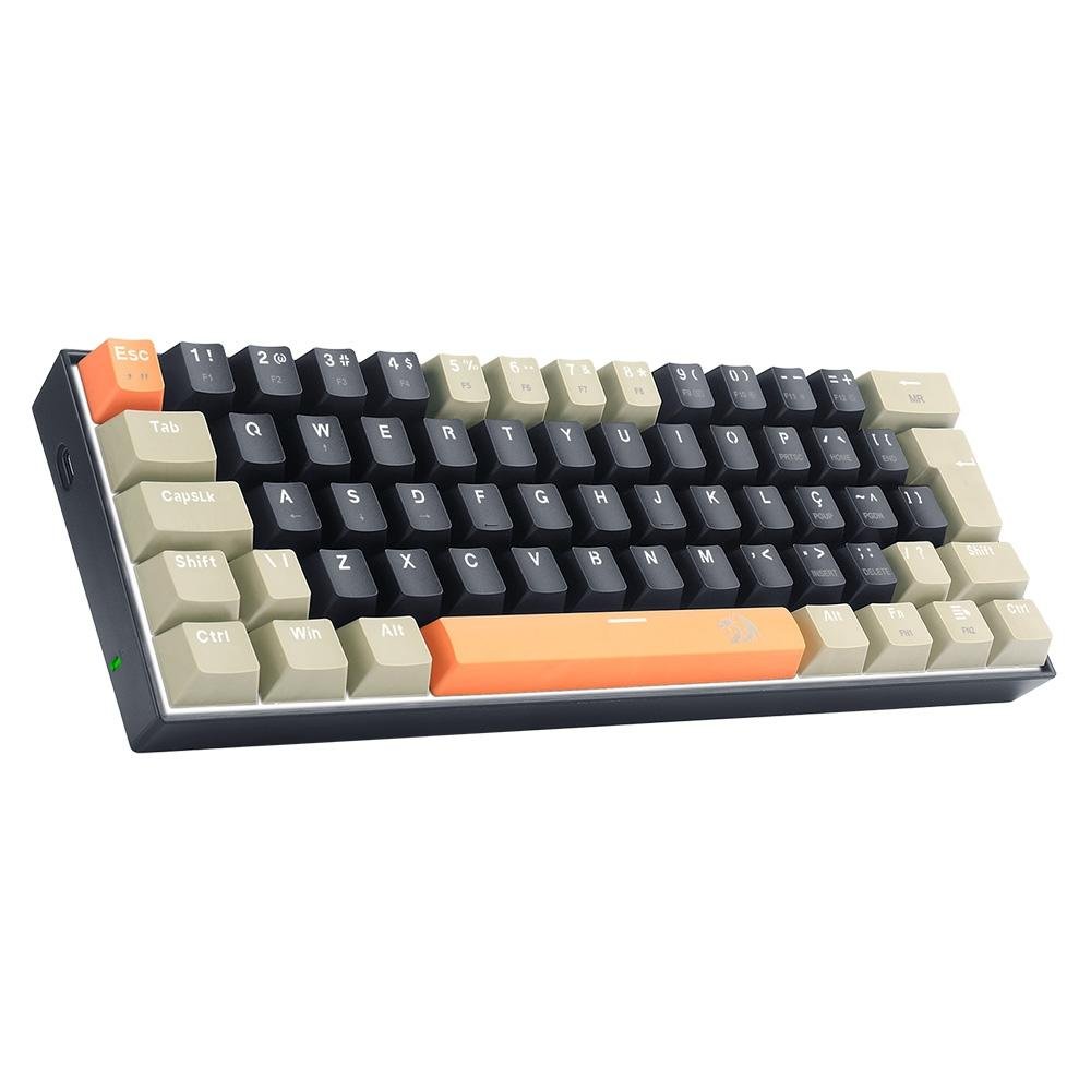 Teclado Gamer Redragon Lakshmi, Switch Brown, Layout 60%, ABNT2, Preto - K606-OG&BK&GY (PT-BROWN) Teclado Gamer Redragon Lakshmi, Switch Brown, Layout 60%, ABNT2, Preto - K606-OG&BK&GY (PT-BROWN)