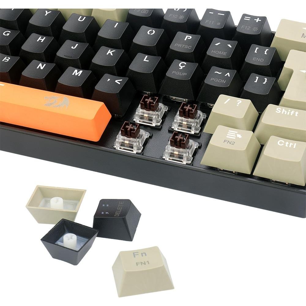 Teclado Gamer Redragon Lakshmi, Switch Brown,  Layout 60%, ABNT2, Preto - K606-OG&BK&GY (PT-BROWN) - view 8
