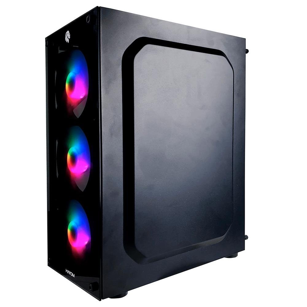 Imagem 3 de 6 do produto Gabinete Gamer Hayom GB1749, Mid Tower, RGB, ATX, Lateral e Frontal em Vidro Temperado, 4x Cooler Fan RGB, Preto - GB.17.10.49