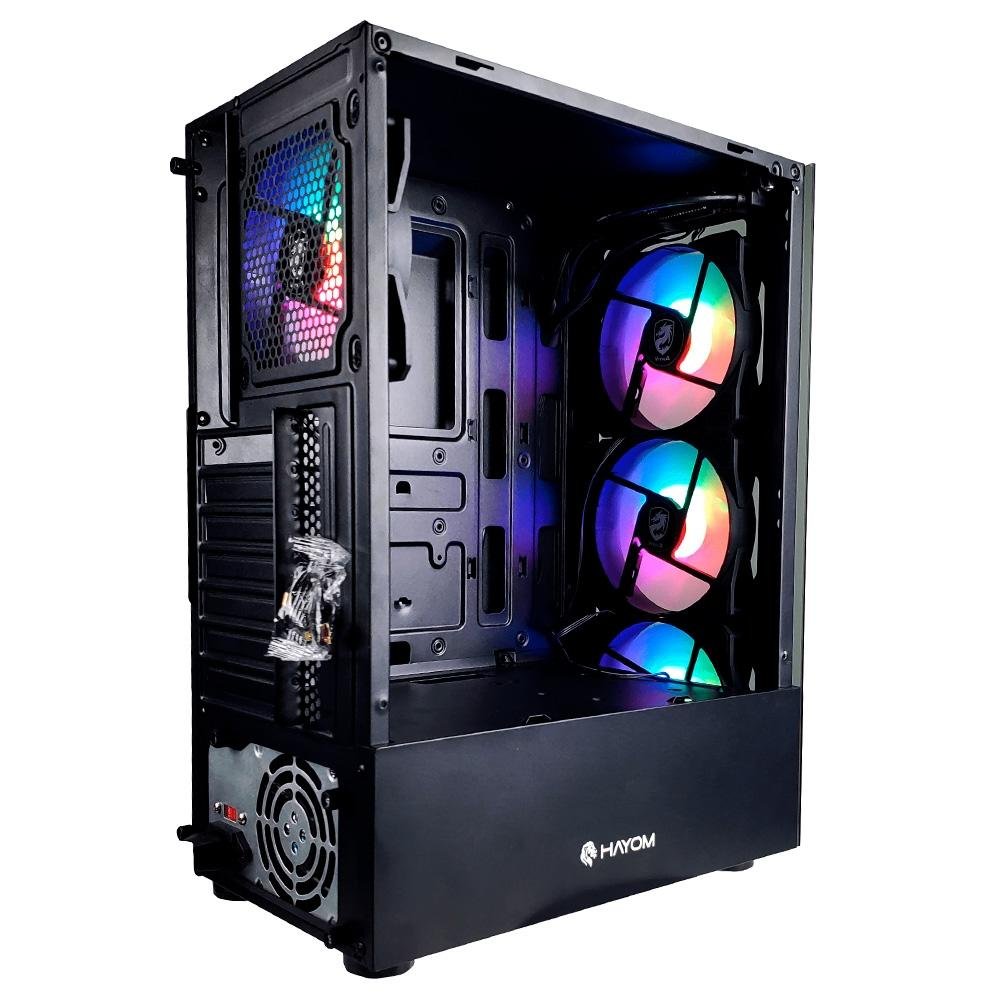Imagem 5 de 6 do produto Gabinete Gamer Hayom GB1749, Mid Tower, RGB, ATX, Lateral e Frontal em Vidro Temperado, 4x Cooler Fan RGB, Preto - GB.17.10.49
