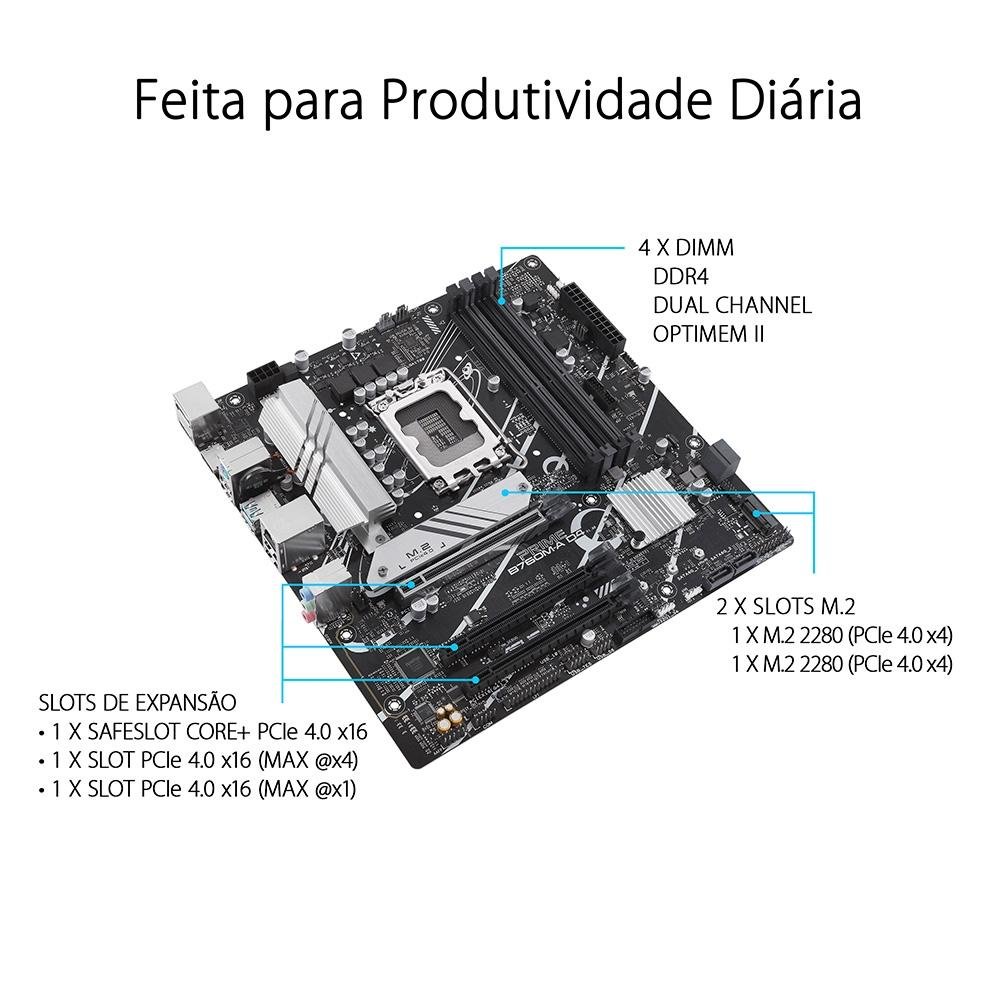 Placa-Mãe ASUS Prime B760M-A, Intel LGA 1700, D4, mATX, DDR4, Preto - 90MB1D00-M0EAY0 - view 8