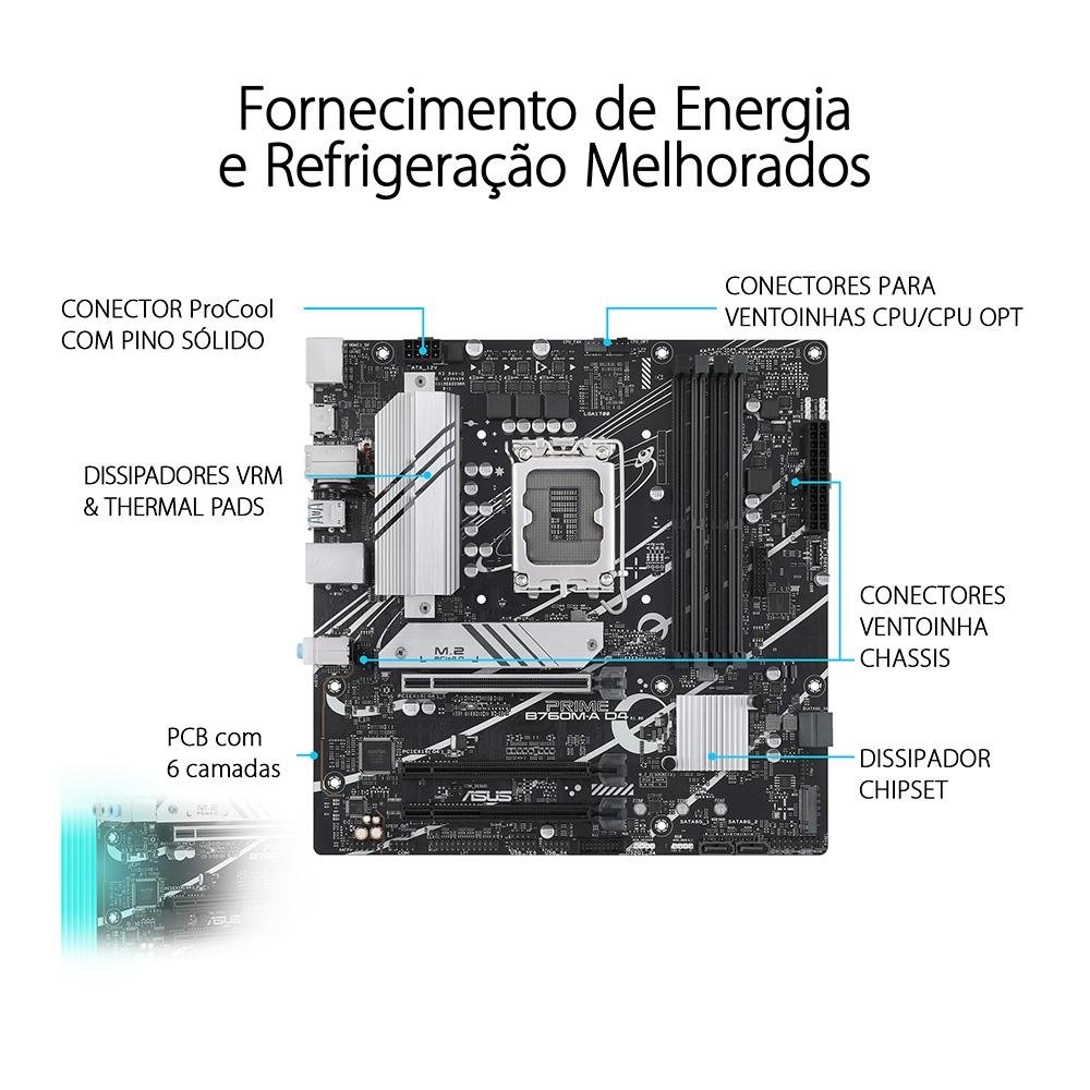 Placa-Mãe ASUS Prime B760M-A, Intel LGA 1700, D4, mATX, DDR4, Preto - 90MB1D00-M0EAY0 - view 9