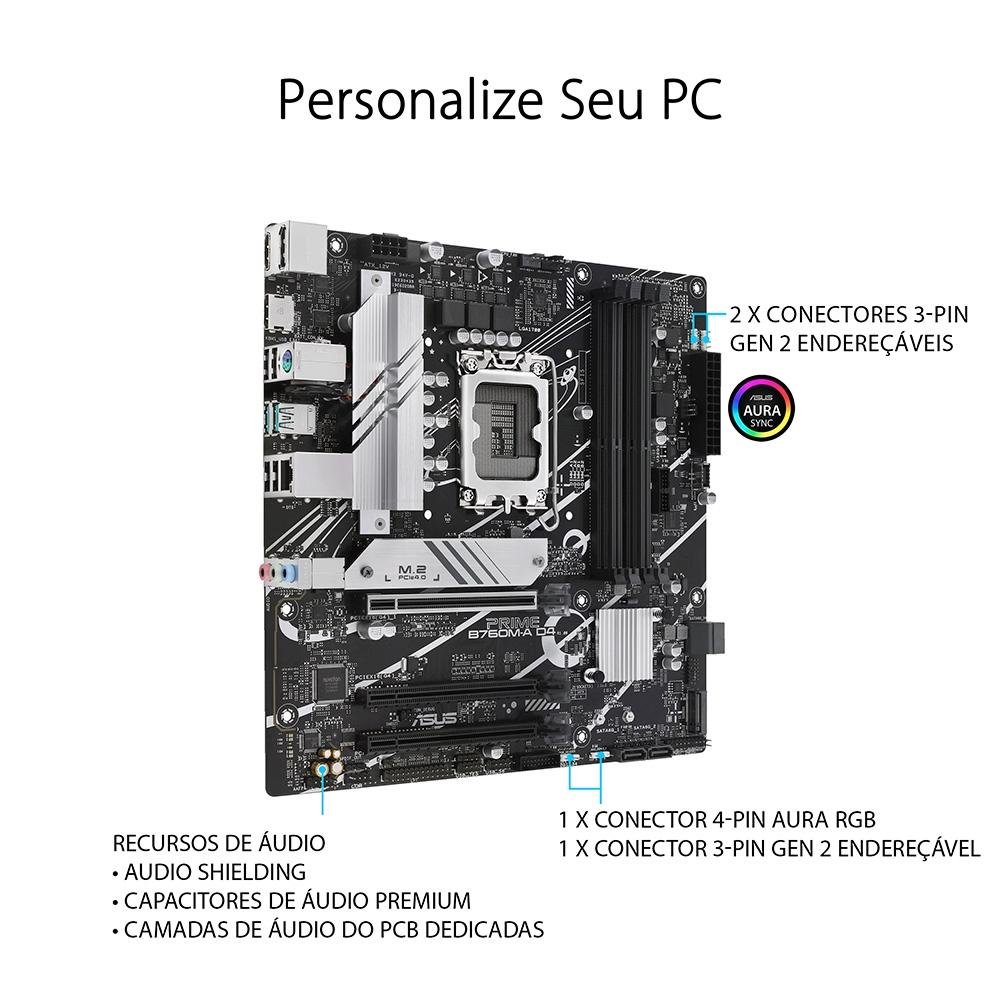 Placa-Mãe ASUS Prime B760M-A, Intel LGA 1700, D4, mATX, DDR4, Preto - 90MB1D00-M0EAY0 - view 10