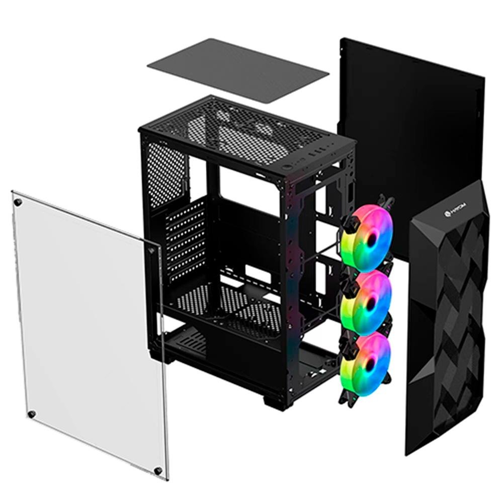Imagem 5 de 5 do produto Gabinete Gamer Hayom, Mid Tower, RGB, ATX, Lateral em Vidro Temperado, 3x Cooler Fan RGB, Preto - GB1710