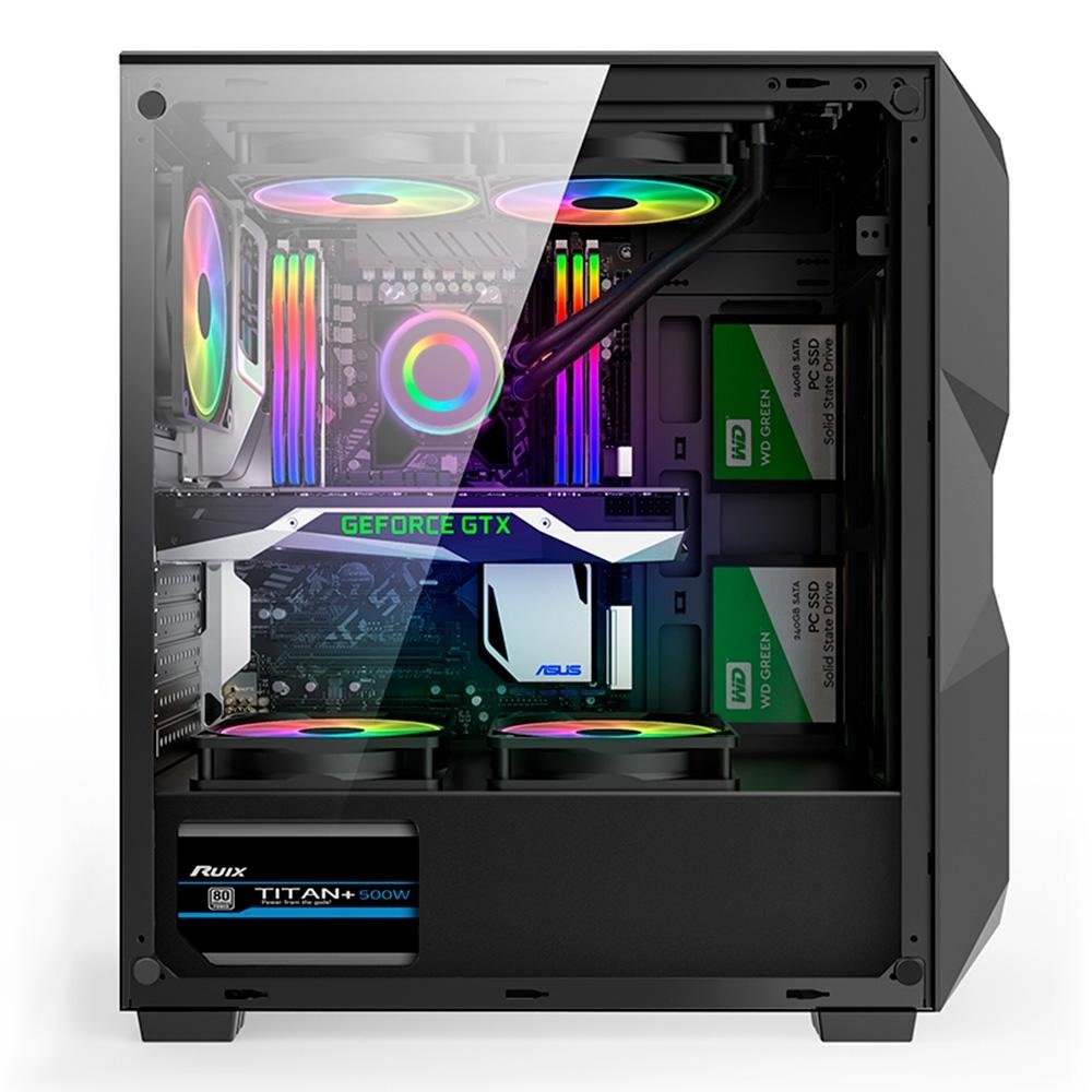 Imagem 4 de 5 do produto Gabinete Gamer Hayom, Mid Tower, RGB, ATX, Lateral em Vidro Temperado, 3x Cooler Fan RGB, Preto - GB1710