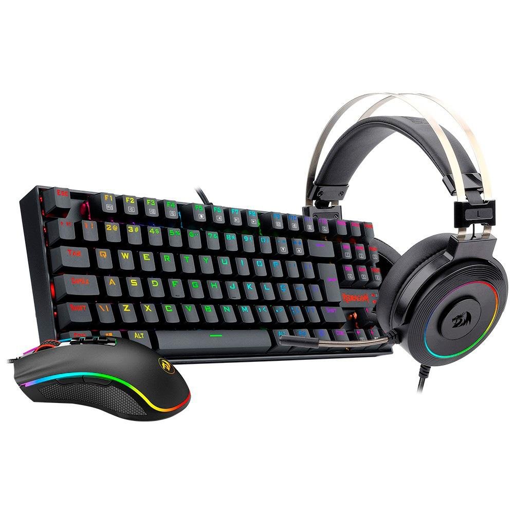 Kit Gamer Redragon RGB, com Headset Lamia 2, Drivers 40mm + Teclado Kumara, Switch Outemu Brown, ABNT2 + Mouse Cobra 12400 DPI, Preto - S125