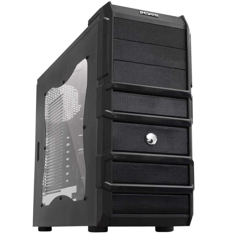 Gabinete Gamer PCYES mid-tower Rhino com 3 fans LED Vermelho Lateral em acrílico – RHINOPTOVM3FCA