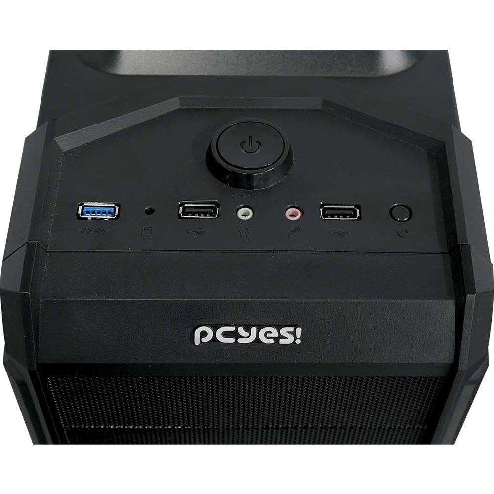 Gabinete Gamer PCYES mid-tower Rhino com 3 fans LED Vermelho Lateral em acrílico – RHINOPTOVM3FCA