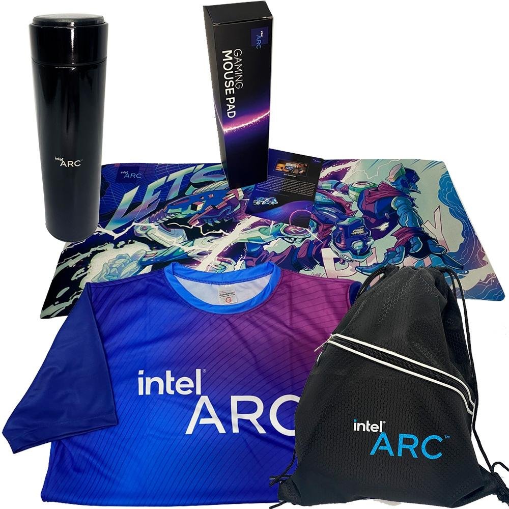 Kit Intel ARC - Deskmat 90 x 35cm + Sacochila + Garrafa térmica LED + Pocket Guide com Mosquetão + Camiseta Dry Fit (sublimação total)