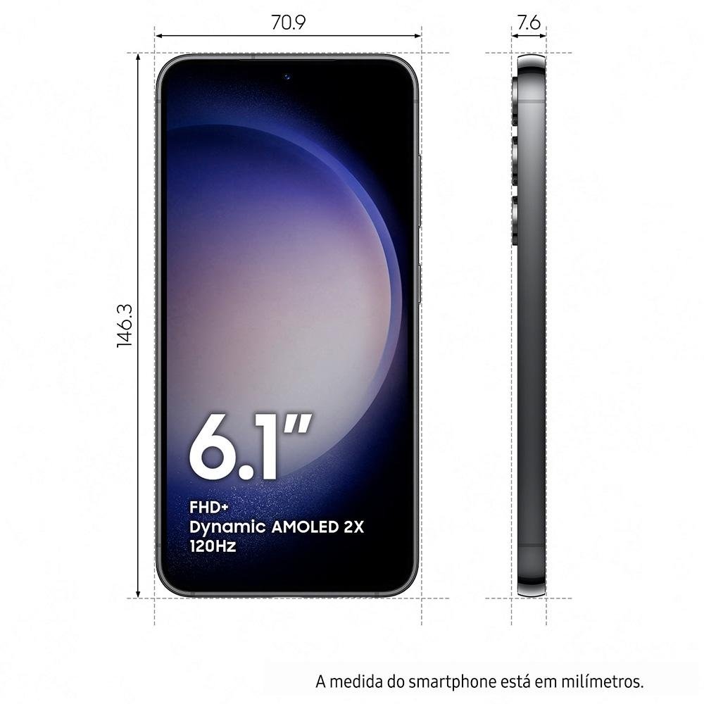 Smartphone Samsung Galaxy S23, 5G, 128GB, 8GB RAM, Octa Core, Câmera Tripla 50MP, Tela Infinita de 6.1, Preto - SM-S911BZKRZTO Smartphone Samsung Galaxy S23, 5G, 128GB, 8GB RAM, Octa Core, Câmera Tripla 50MP, Tela Infinita de 6.1, Preto - SM-S911BZKRZTO
