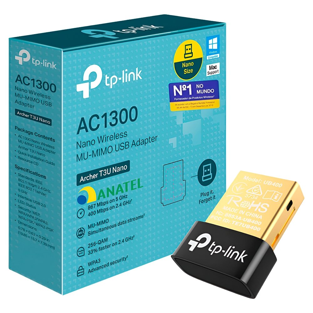 Adaptador Wireless TP-Link Archer T3U Nano Wireless MU-MIMO AC1300 - TPN0318 Adaptador Wireless TP-Link Archer T3U Nano Wireless MU-MIMO AC1300 - TPN0318