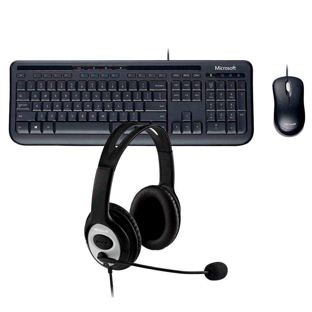 Teclado e Mouse Microsoft Wired Desktop 600 Multimídia ABNT2