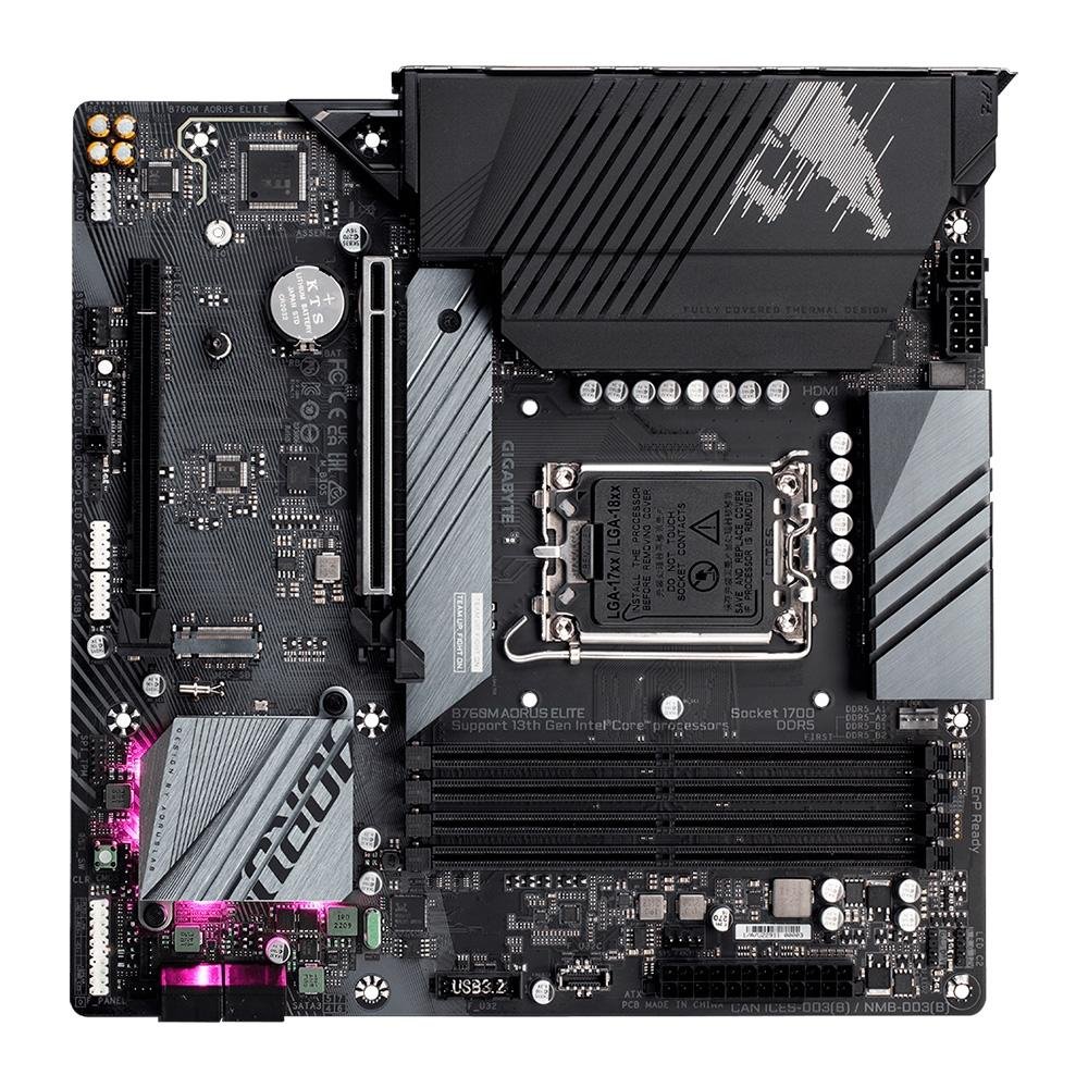 Placa-Mãe Gigabyte B760M AORUS ELITE Rev. 1.0, LGA 1700, DDR5, Preto - B760M AORUS ELITE Placa-Mãe Gigabyte B760M AORUS ELITE Rev. 1.0, LGA 1700, DDR5, Preto - B760M AORUS ELITE