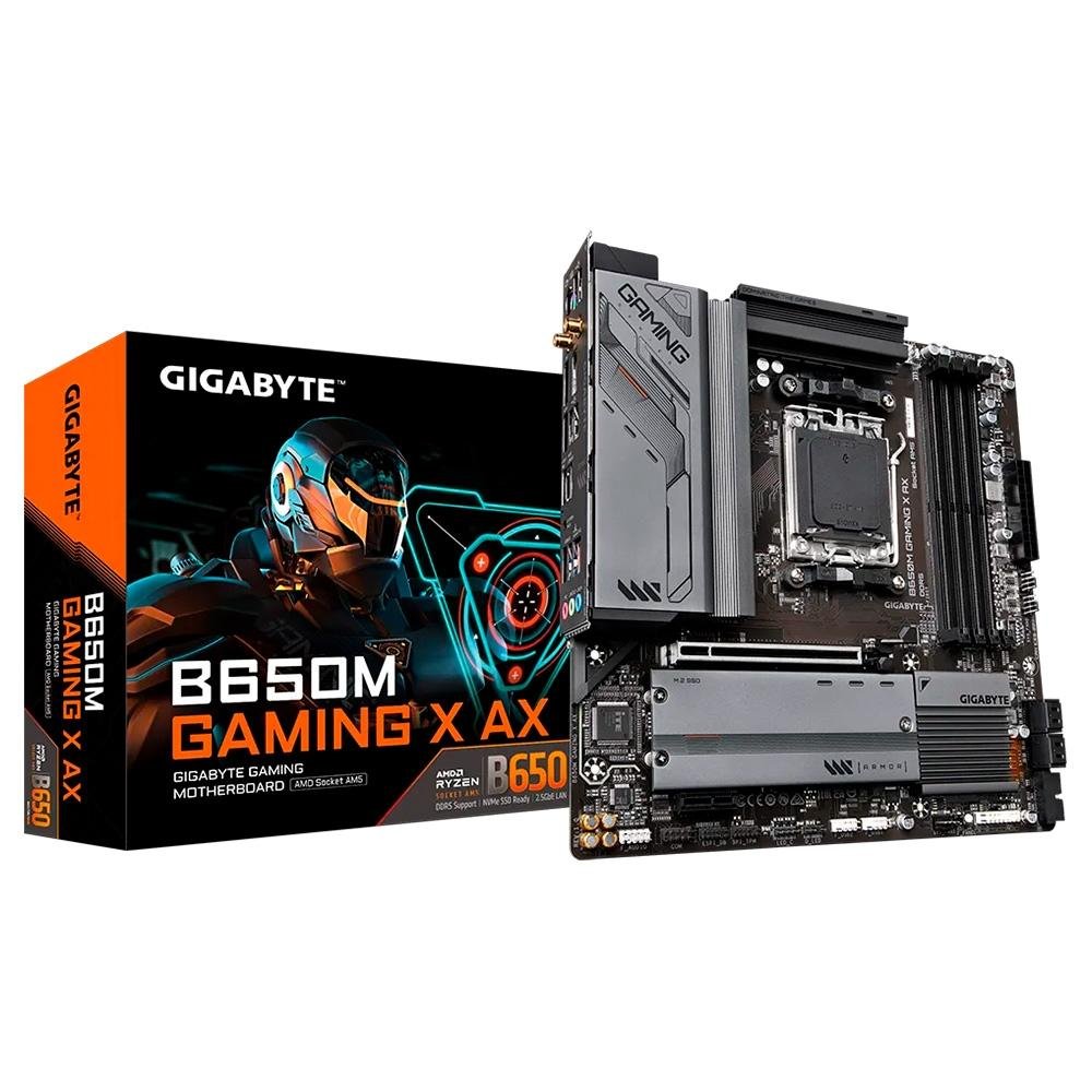 Placa-Mãe Gigabyte B650M Gaming X AX Rev. 1.3, AMD, Micro ATX, AM5, DDR5, Wi-Fi, Bluetooth, Preto - B650M GAMING X AX Placa-Mãe Gigabyte B650M Gaming X AX Rev. 1.3, AMD, Micro ATX, AM5, DDR5, Wi-Fi, Bluetooth, Preto - B650M GAMING X AX