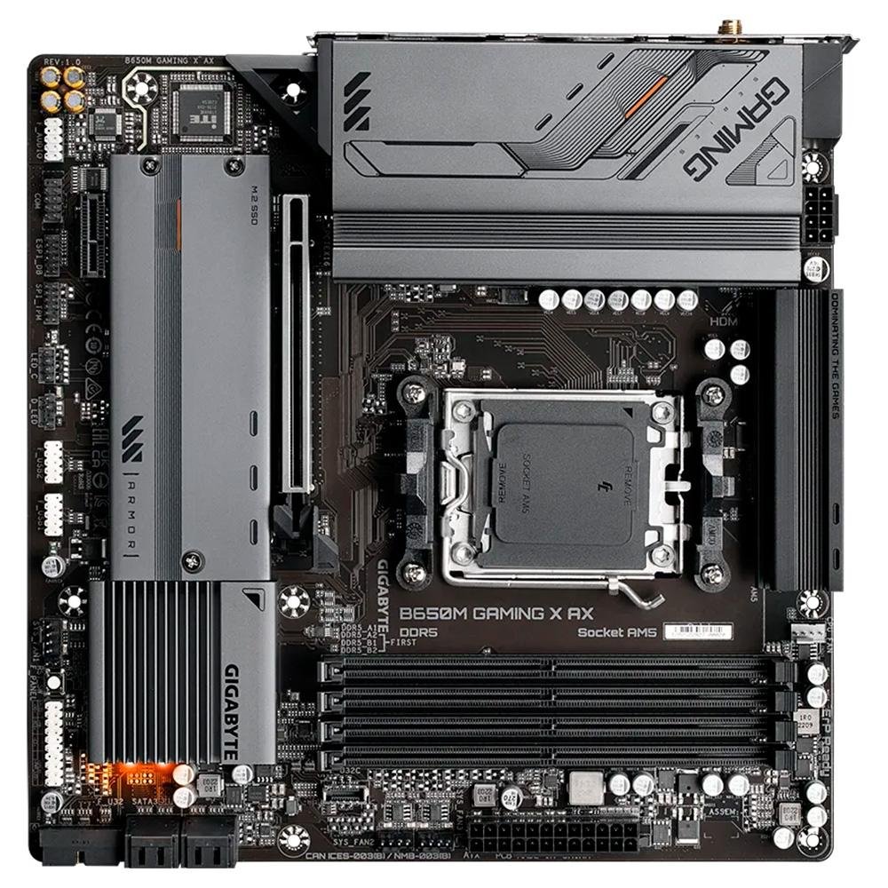 Placa-Mãe Gigabyte B650M Gaming X AX Rev. 1.3, AMD, Micro ATX, AM5, DDR5, Wi-Fi, Bluetooth, Preto - B650M GAMING X AX Placa-Mãe Gigabyte B650M Gaming X AX Rev. 1.3, AMD, Micro ATX, AM5, DDR5, Wi-Fi, Bluetooth, Preto - B650M GAMING X AX