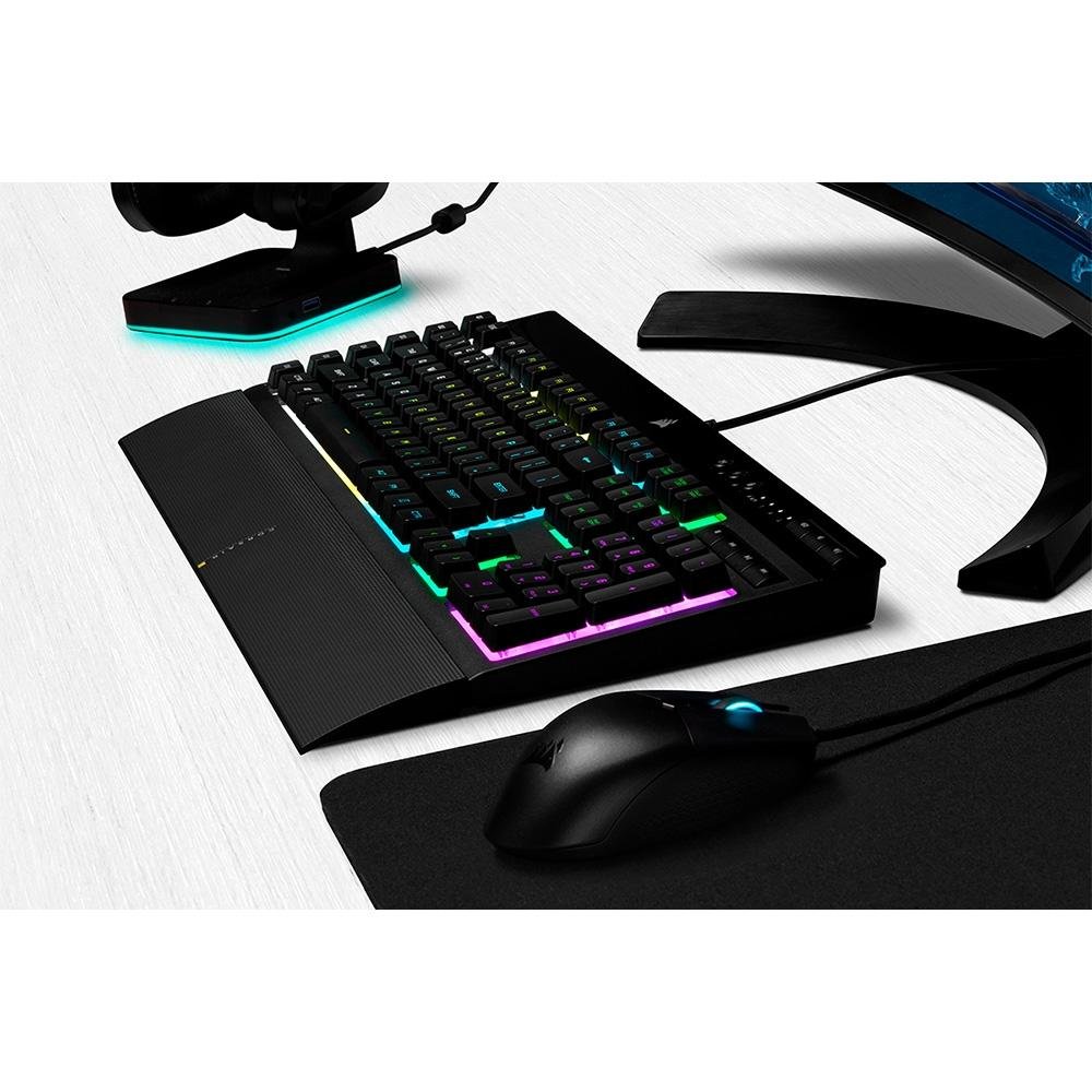 Imagem 10 de 13 do produto Kit Gamer Corsair K55 RGB Pro + Katar Pro, com Mouse Gamer Katar Pro 12.400DPI + Teclado Gamer K55, RGB, USB, Preto - CH-9226965-NA