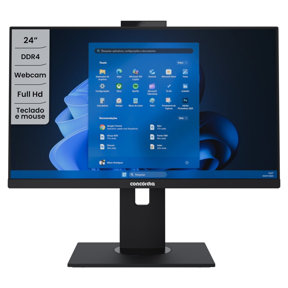 Computador All In One Concórdia, Core I5 12400, 4GB RAM DDR4, SSD 120GB, 23.8 Polegadas Full HD, Webcam, WIFI, FreeDos em Campinas - foto 2