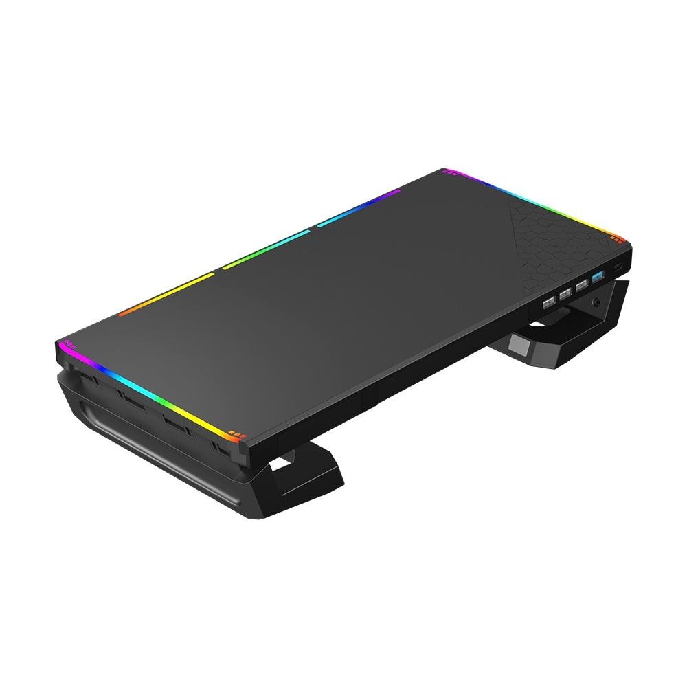 Imagem 2 de 4 do produto Suporte Base para Monitor C3Tech, RGB, Suporta Até 50kg Dobrado e 20kg Aberto, 1 Saída USB 3.0 e 3 Saídas USB 2.0, Preto - BM-L100BK