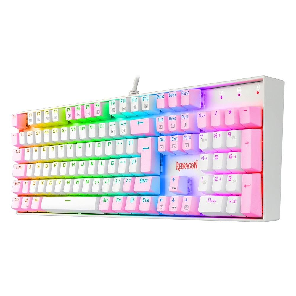 Imagem 3 de 7 do produto Teclado Mecânico Gamer Redragon Mitra, RGB, Switch Blue, ABNT2, Branco e Rosa - K551WP-RGB (PT-BLUE)