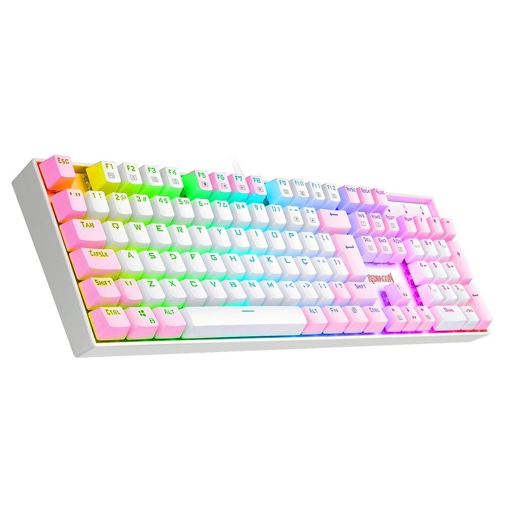Imagem 2 de 7 do produto Teclado Mecânico Gamer Redragon Mitra, RGB, Switch Blue, ABNT2, Branco e Rosa - K551WP-RGB (PT-BLUE)