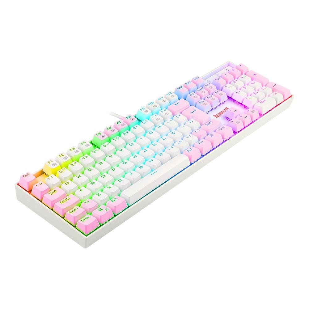 Imagem 5 de 7 do produto Teclado Mecânico Gamer Redragon Mitra, RGB, Switch Blue, ABNT2, Branco e Rosa - K551WP-RGB (PT-BLUE)