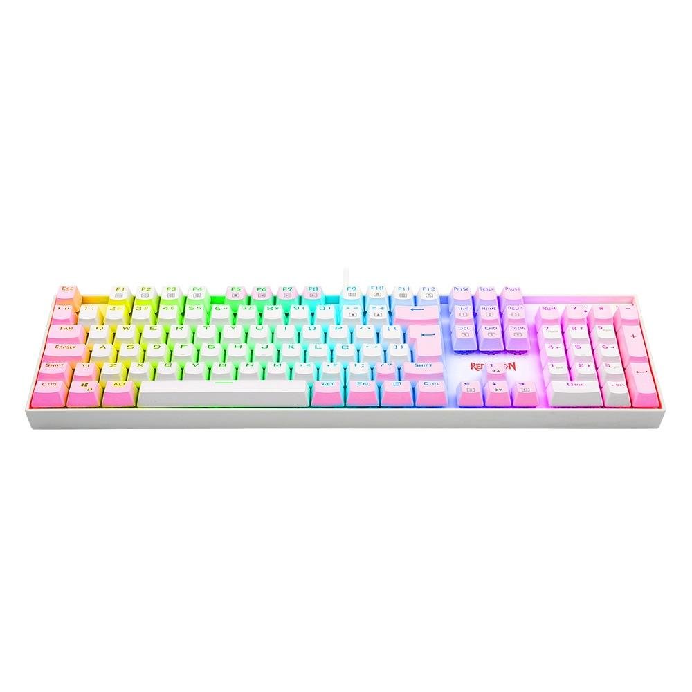 Imagem 4 de 7 do produto Teclado Mecânico Gamer Redragon Mitra, RGB, Switch Blue, ABNT2, Branco e Rosa - K551WP-RGB (PT-BLUE)