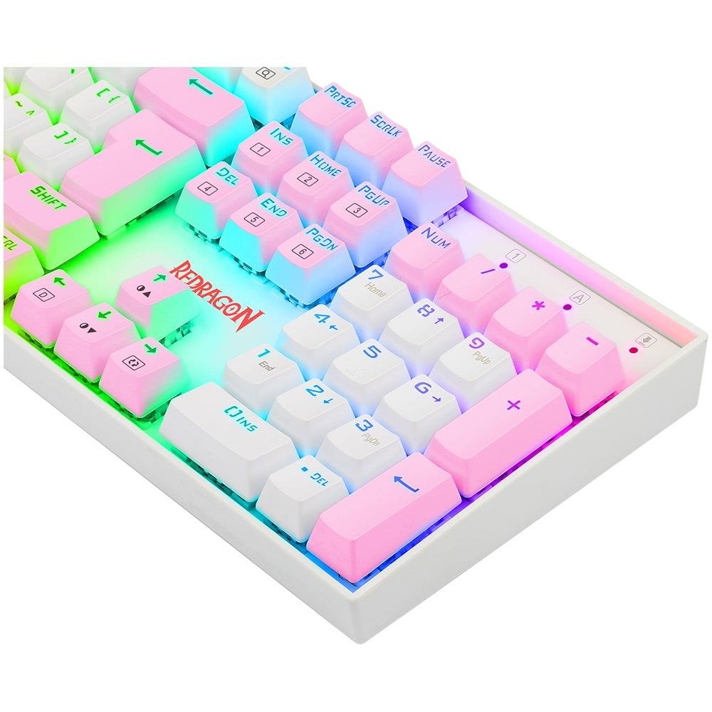 Imagem 7 de 7 do produto Teclado Mecânico Gamer Redragon Mitra, RGB, Switch Blue, ABNT2, Branco e Rosa - K551WP-RGB (PT-BLUE)