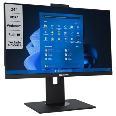 Computador All In One Concórdia, Core I3 12100 4GB DDR4 SSD 240GB 23.8 Polegadas Full HD Webcam WIFI Com Windows 11 Home