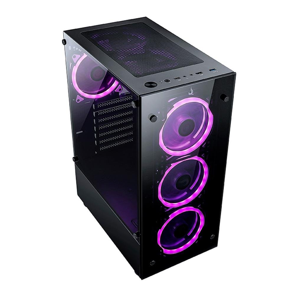 Gabinete Gamer Rise Mode Glass 06x, Mid Tower, ARGB, ATX, Lateral e Frente em Vidro, 6x Fans, Preto - RM-CA-06XB-ARGB Gabinete Gamer Rise Mode Glass 06x, Mid Tower, ARGB, ATX, Lateral e Frente em Vidro, 6x Fans, Preto - RM-CA-06XB-ARGB
