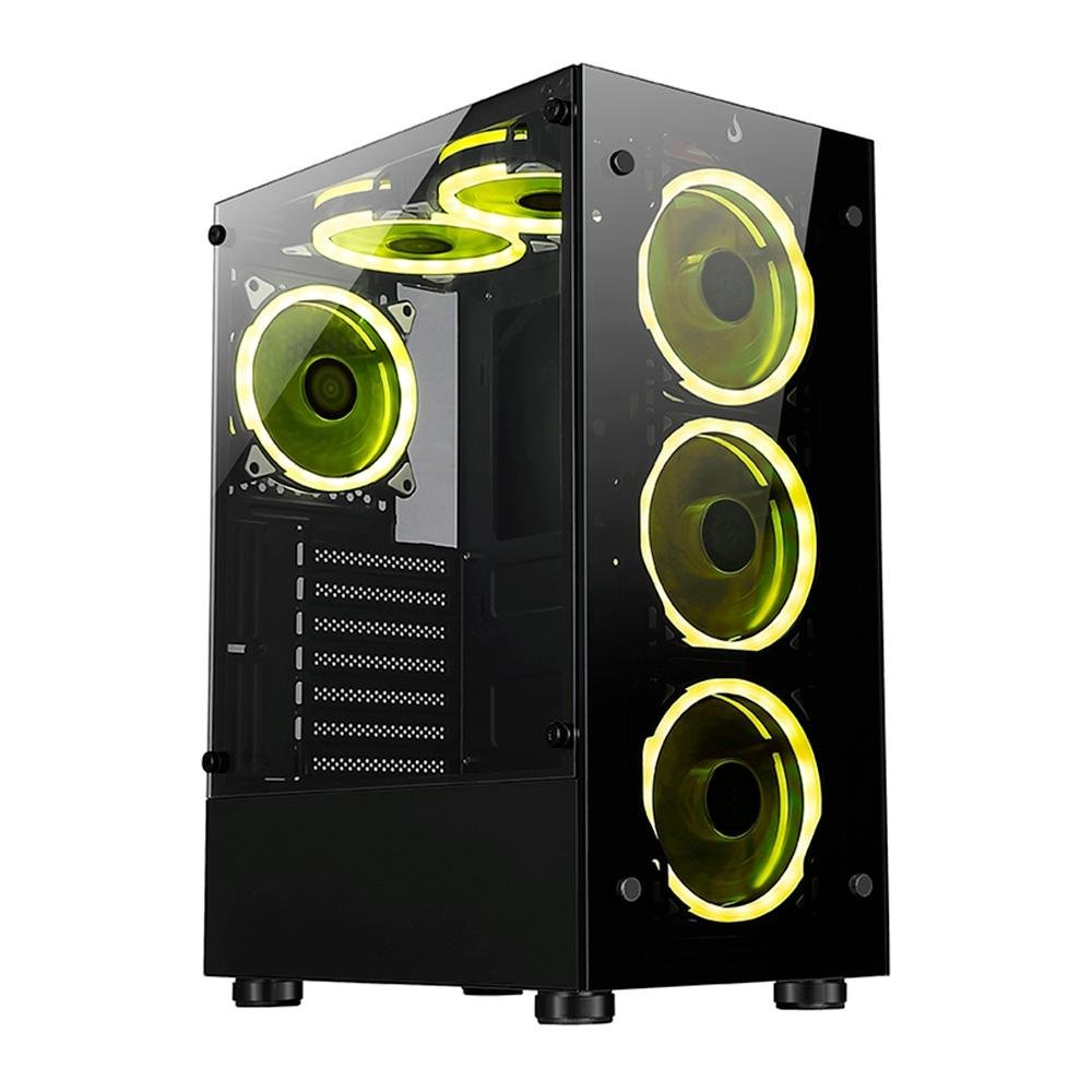 Gabinete Gamer Rise Mode Glass 06x, Mid Tower, ARGB, ATX, Lateral e Frente em Vidro, 6x Fans, Preto - RM-CA-06XB-ARGB Gabinete Gamer Rise Mode Glass 06x, Mid Tower, ARGB, ATX, Lateral e Frente em Vidro, 6x Fans, Preto - RM-CA-06XB-ARGB