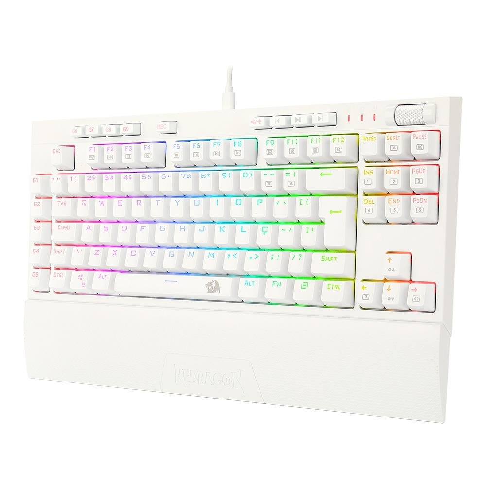 Teclado Óptico Mecânico Redragon Broadsword Pro, RGB, Switch Red, ABNT2, Branco - K588W-RGB-PRO (PT-RED) Teclado Óptico Mecânico Redragon Broadsword Pro, RGB, Switch Red, ABNT2, Branco - K588W-RGB-PRO (PT-RED)
