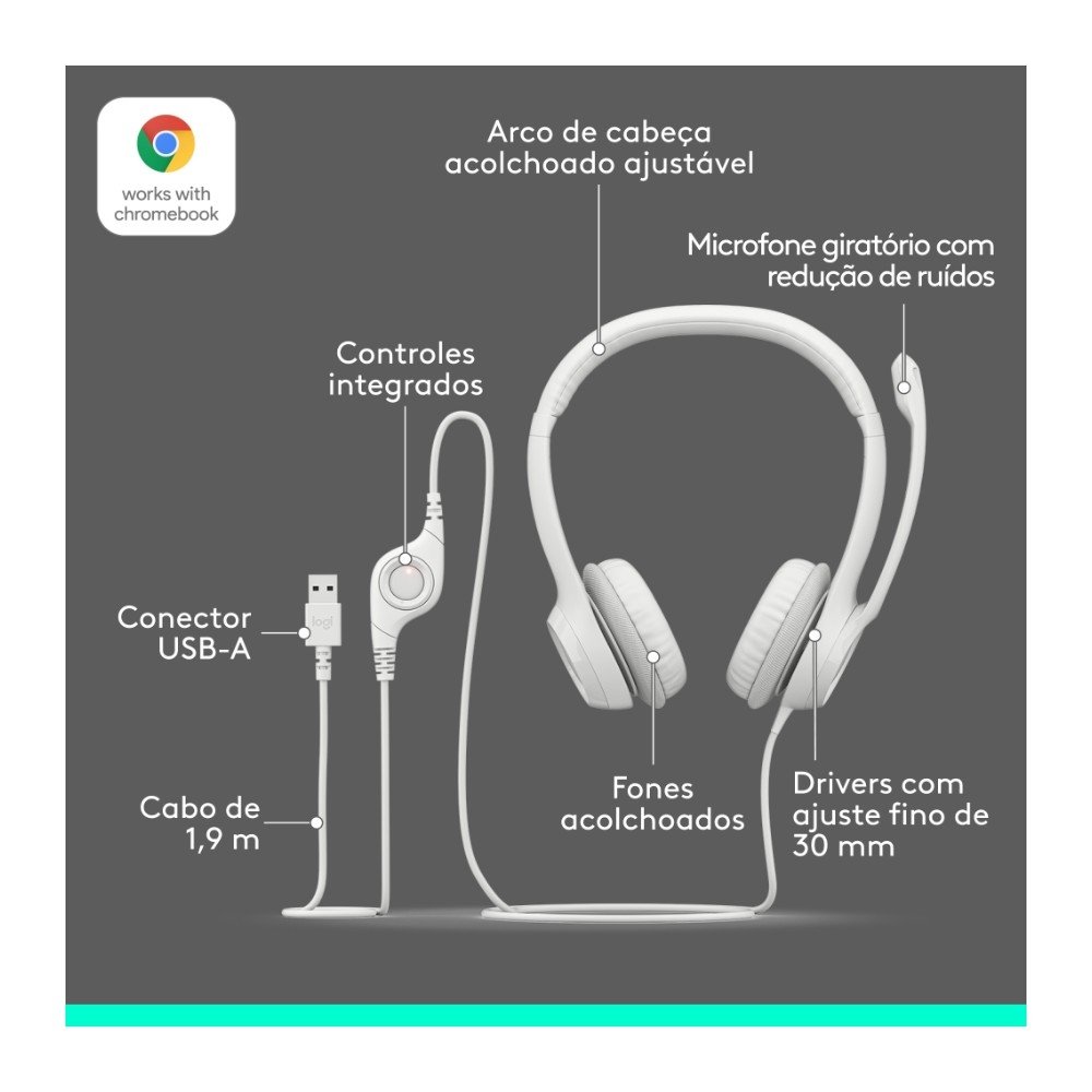 Headset ( Balão.info) H390, USB, com Almofadas, Controles de Áudio Integrado, Microfone com Redução de Ruído, Branco - 981-( Balão.info - foto 7