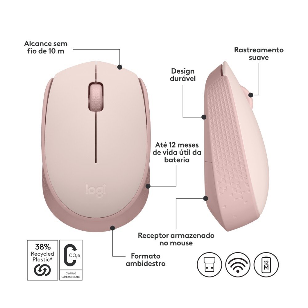 Mouse Sem Fio ( Balão.info) M170, Wireless, Rosa - 910-( Balão.info - foto 8