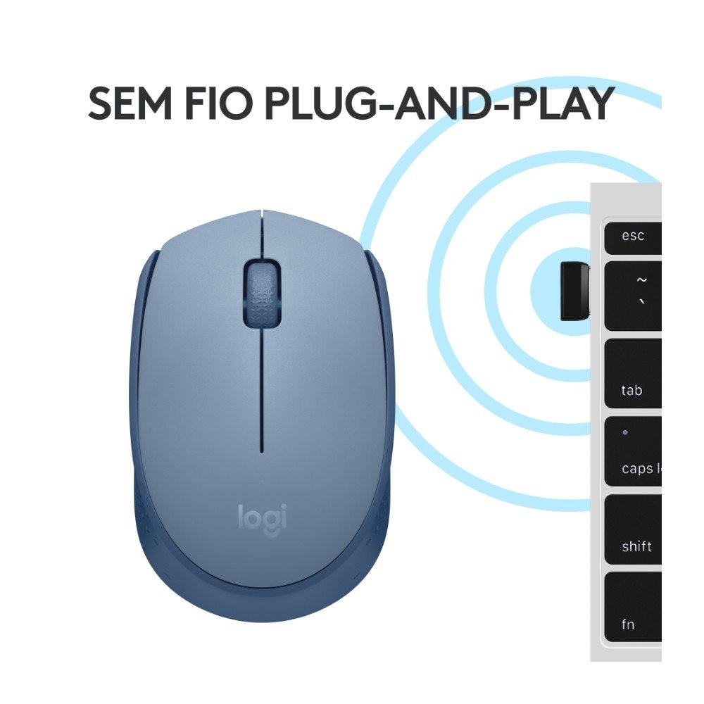 Imagem 7 de 10 do produto Mouse Sem Fio Logitech M170, Wireless, Azul - 910-006863