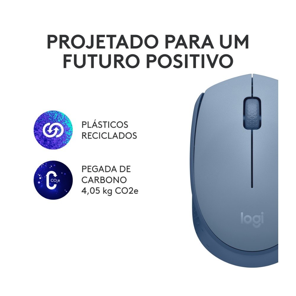 Imagem 10 de 10 do produto Mouse Sem Fio Logitech M170, Wireless, Azul - 910-006863