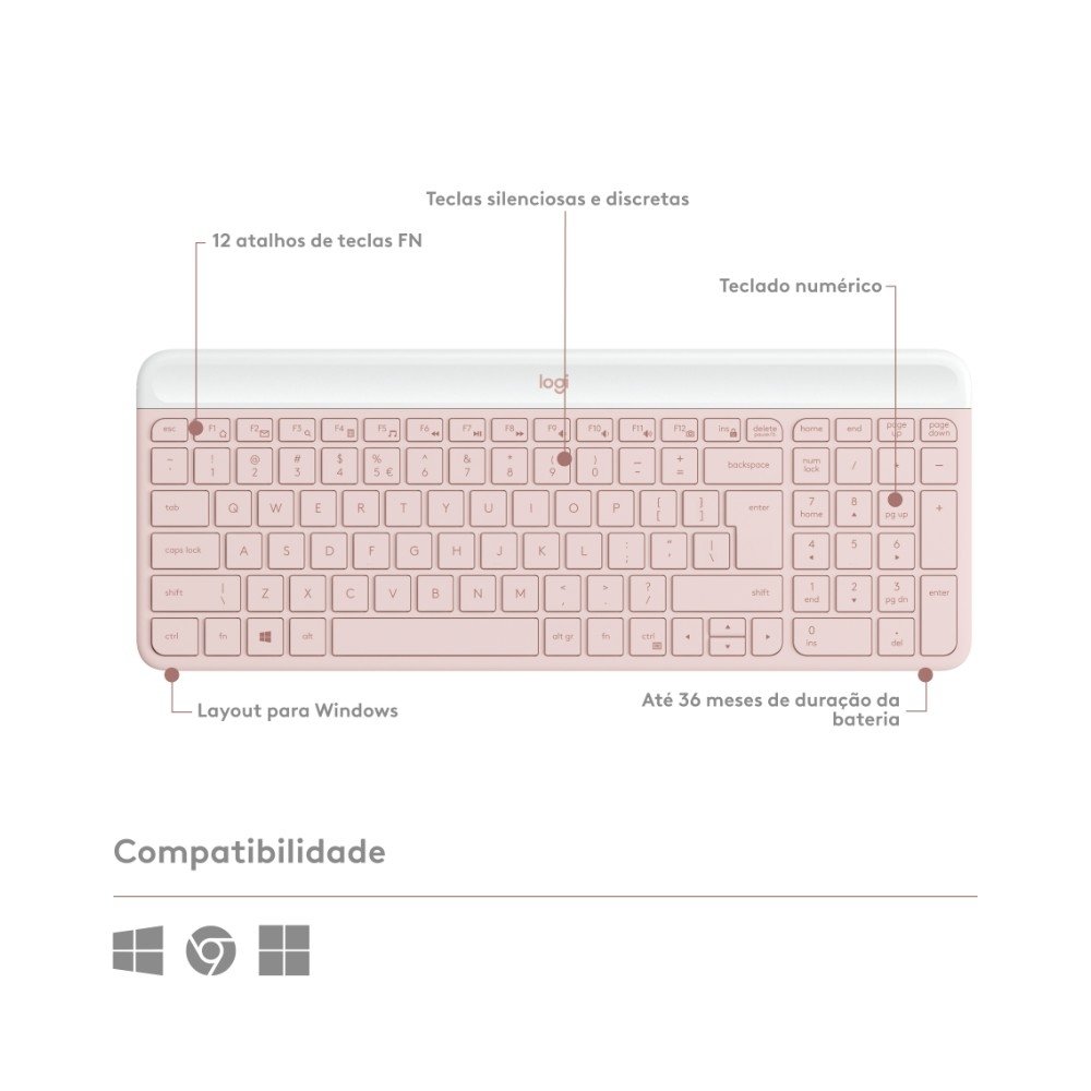 Teclado e Mouse Sem fio ( Balão.info) MK470, USB, US, com Teclado Numérico, Rose - 920-( Balão.info - foto 6