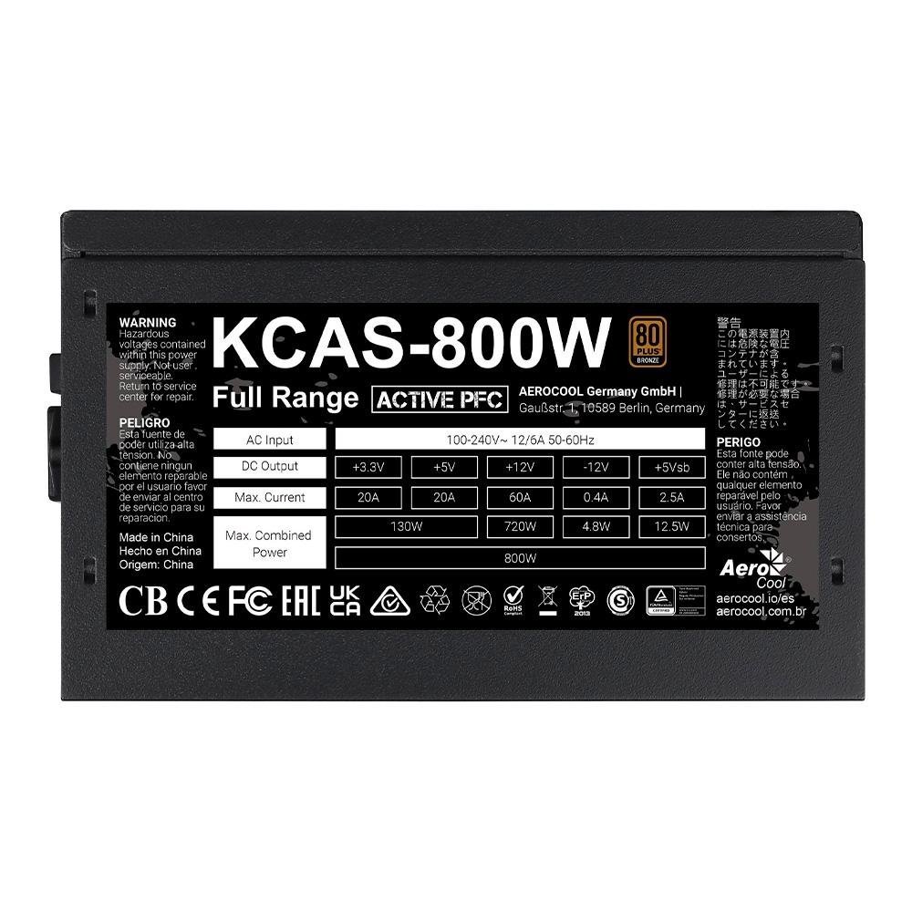 Fonte Gamer Aerocool ATX KCAS, 800W, 80 Plus Bronze, PFC Ativo, Preto - 79602 - view 7