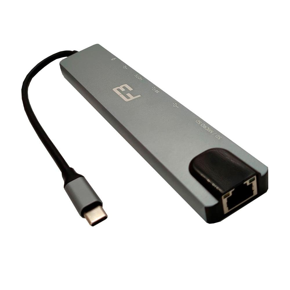 Imagem 3 de 4 do produto Hub F3 Adaptador Type-c 8 em 1, para HDMI, Type-c, USB 3.0, USB 2.0, Micro SD SDe LAN - JC-TYC-860