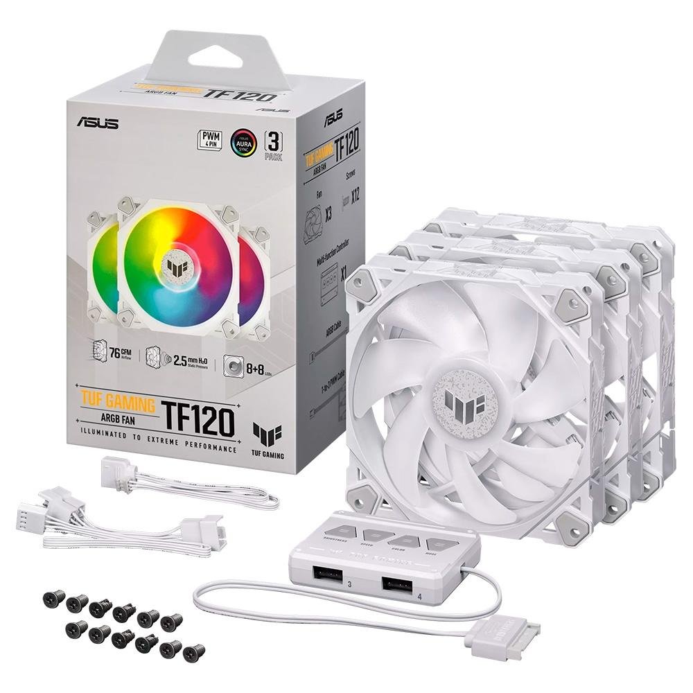 Kit com 3 Ventoinhas ASUS Tuf Gaming TF120, 120mm, ARGB, Branco - 90DA0033-B00030 17