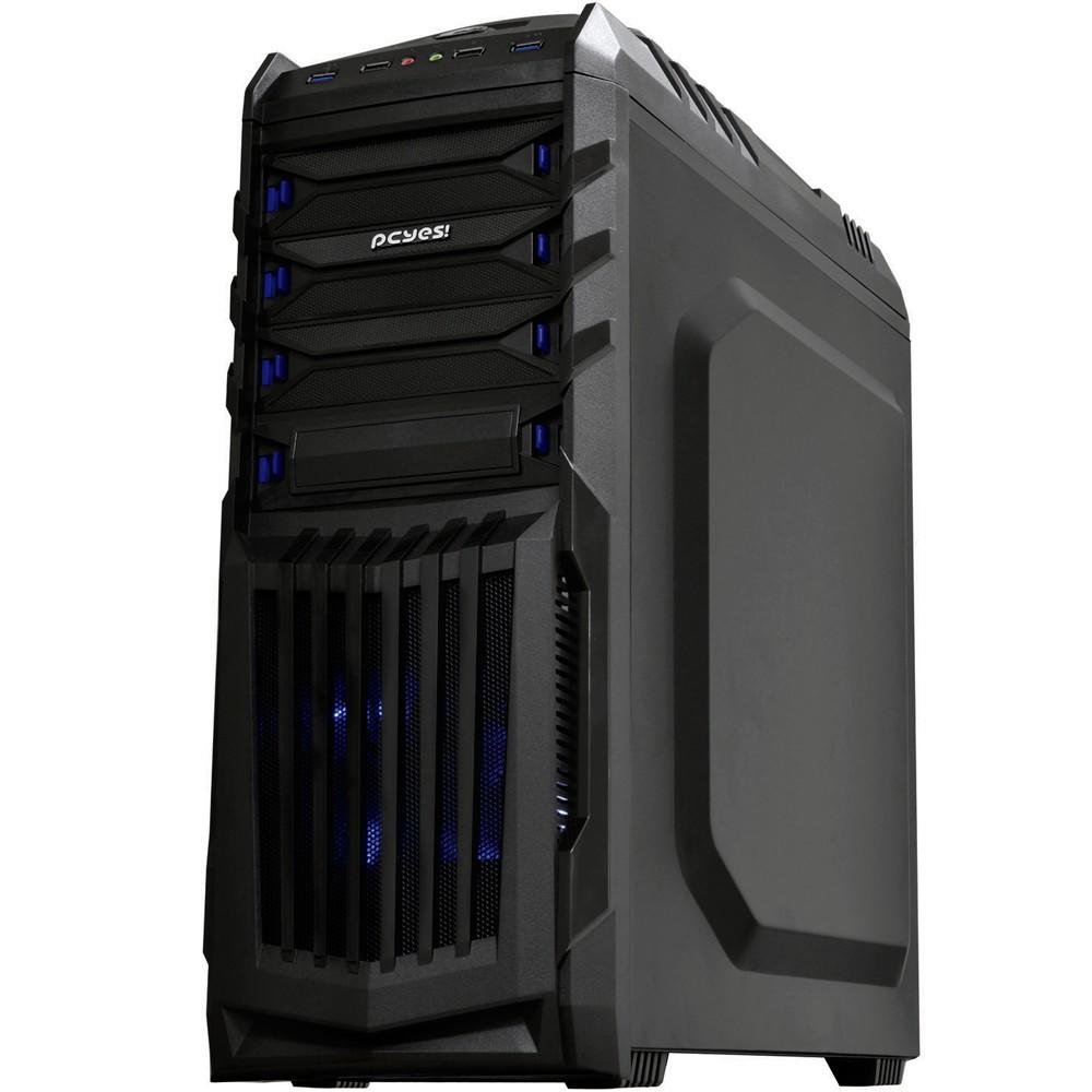 Gabinete PcYes Gamer Tiger Preto com LED Azul - 19662 Gabinete PcYes Gamer Tiger Preto com LED Azul - 19662